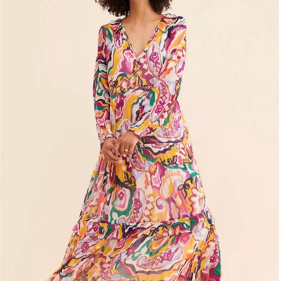 Anthropologie Dresses & Skirts - Anthropologie Marais Long Sleeve Multicolor V-Neck Maxi Dress